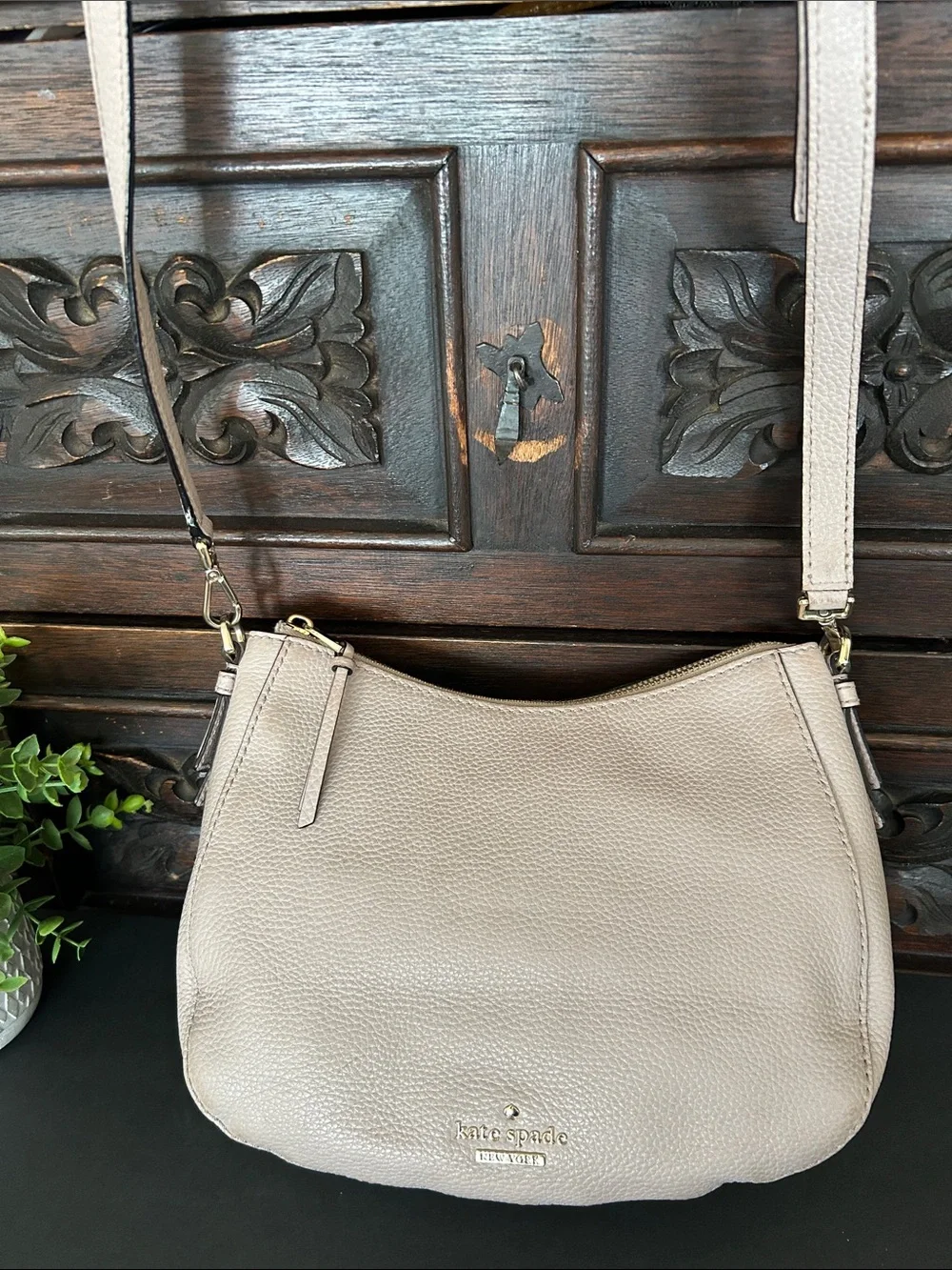 kate spade Pebbled Leather Shoulder Crossbody in Taupe
